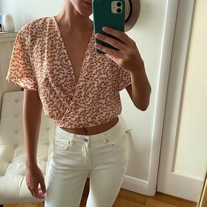 Boutique Floral Blouse with Tie-Back